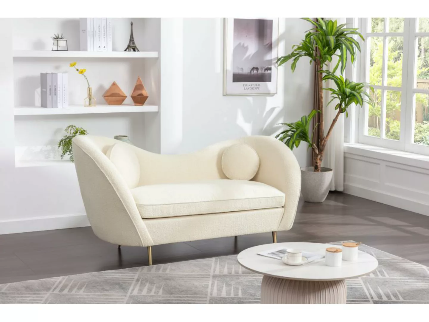 Sofa 2-Sitzer - Bouclé-Stoff - Weiß - ORMARA günstig online kaufen