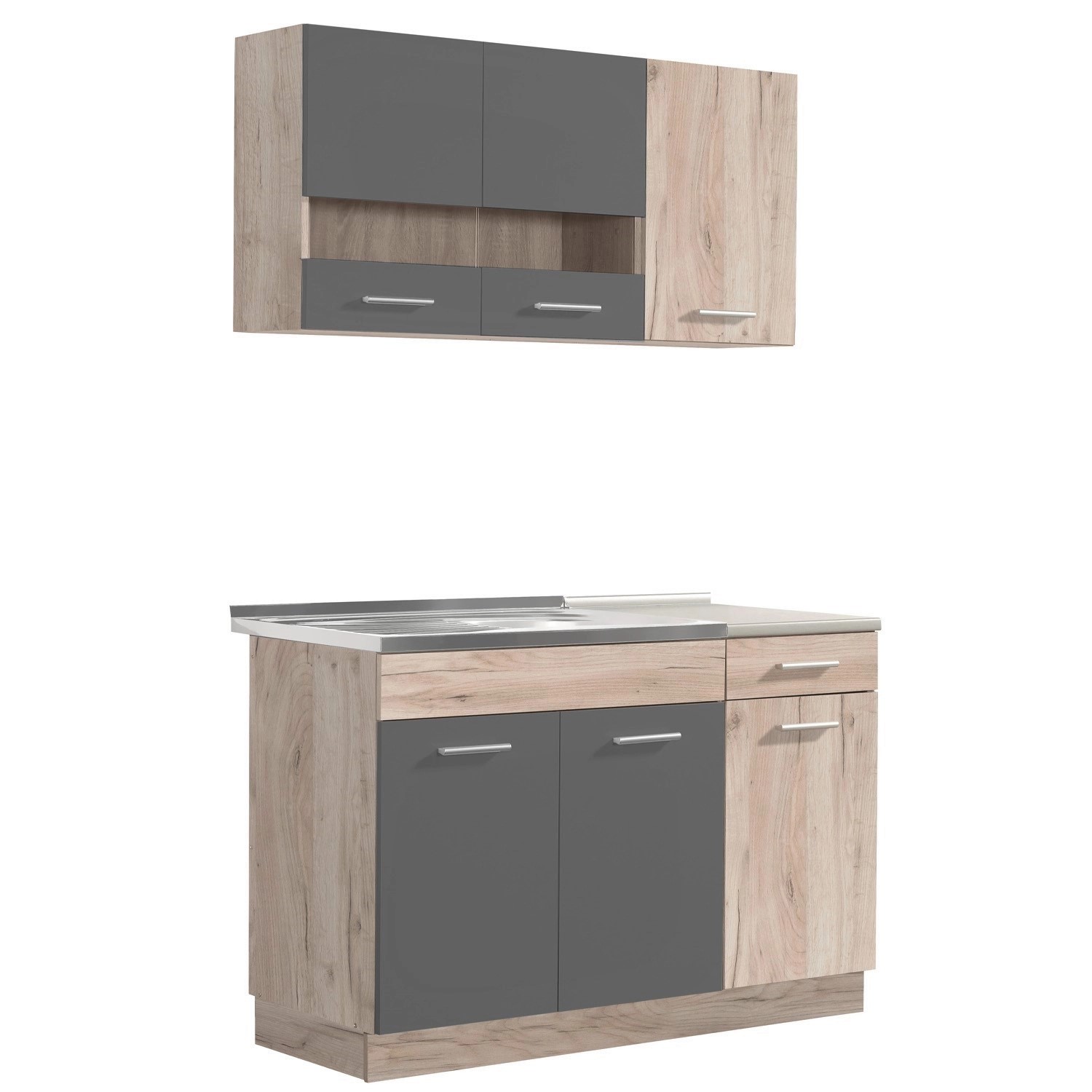 Homestyle4u Küchenzeile ohne Geräte 120 cm Eiche matt 2359 günstig online kaufen