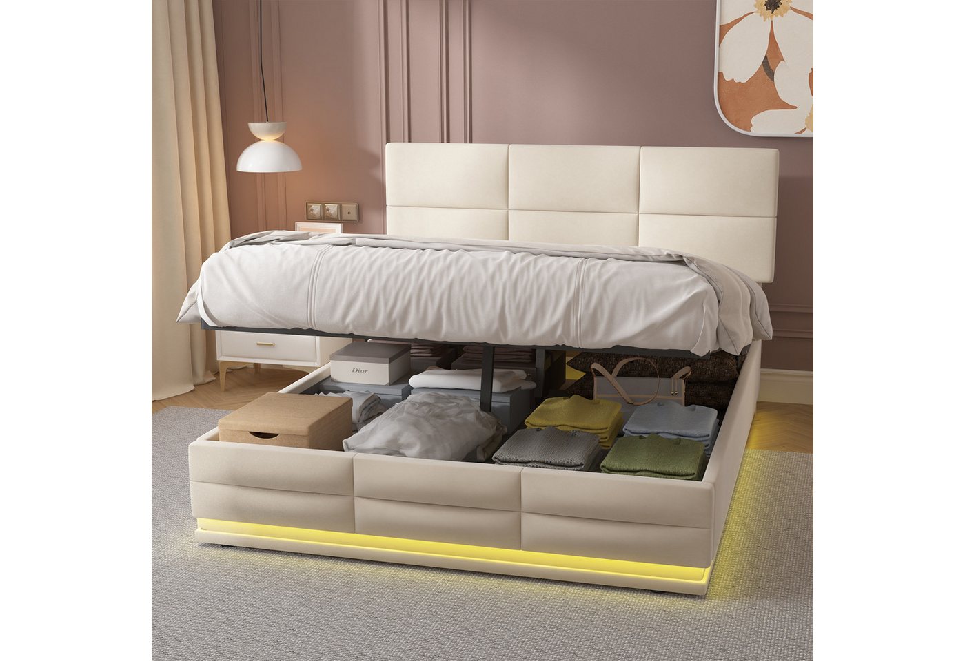 OKWISH Polsterbett Hausbett mit LED-Lichtern und USB-Ladegerät (Weiche Samt günstig online kaufen