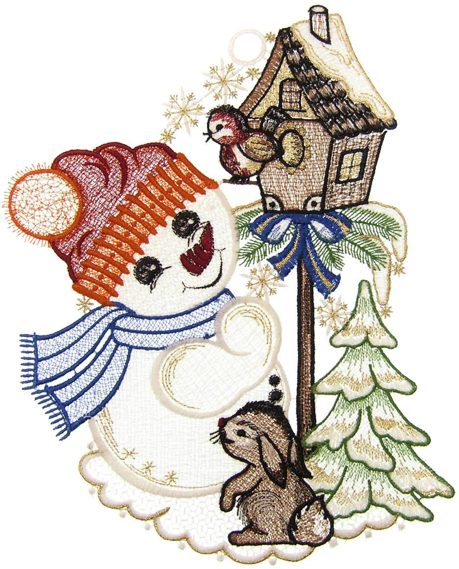 W. Reuter & Sohn - Plauener Spitze Fensterbild "Süßer Schneemann", Made in günstig online kaufen