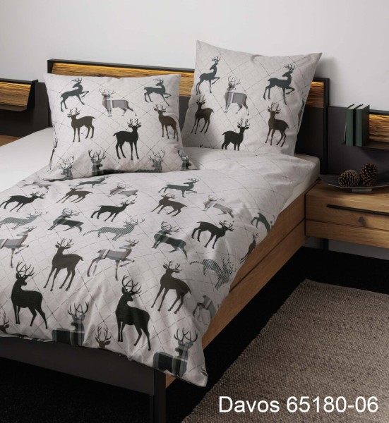 Janine Janine Feinbiber Bettwäsche DAVOS 65180 beige tannengrün Größe:  155 günstig online kaufen
