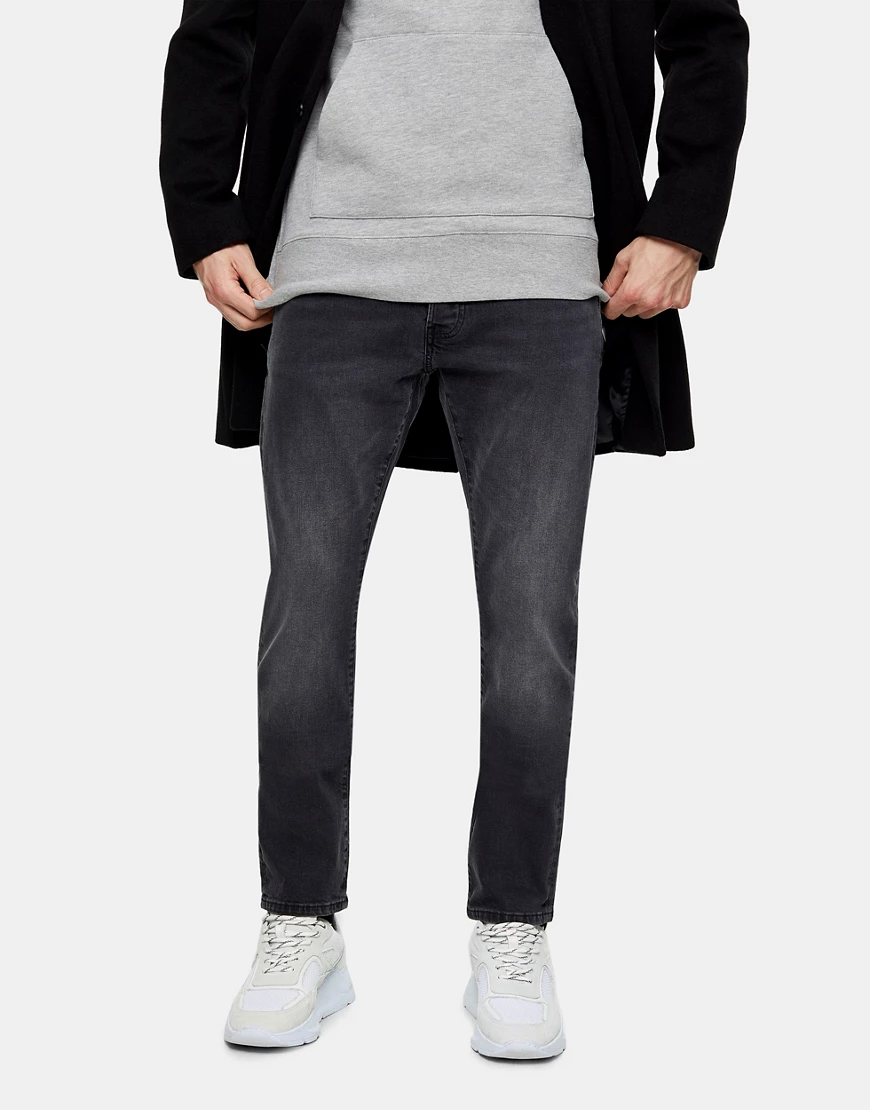 Topman – Schmale Jeans aus Bio-Baumwollmix in verwaschenem Schwarz günstig online kaufen