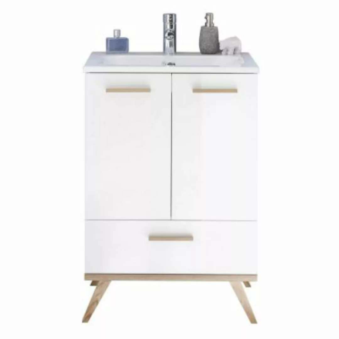 Lomadox Badezimmer Waschtisch inkl. Waschbecken MALANJE-66 in weiß glänzend günstig online kaufen