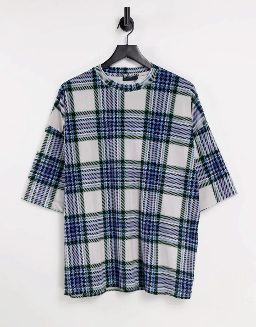 ASOS DESIGN – Oversize-T-Shirt aus Velours mit durchgehendem Karomuster-Meh günstig online kaufen