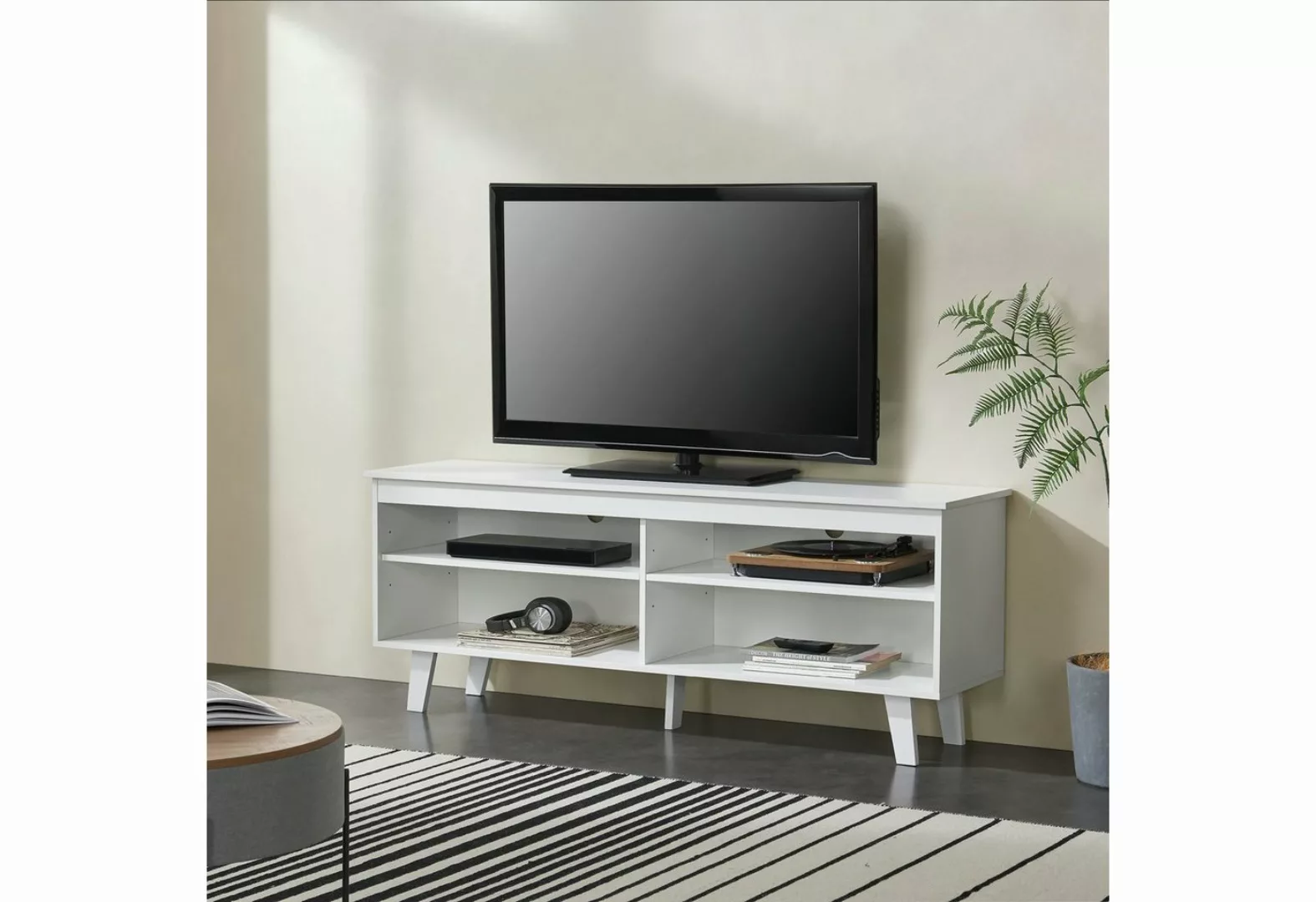 en.casa TV-Schrank »Stenløse« mit 4 Ablagefächern 150x38x58 cm Weiß günstig online kaufen