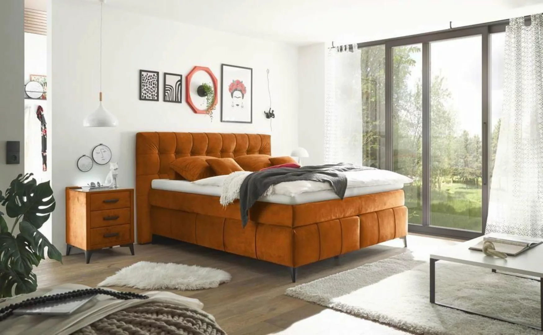 ED EXCITING DESIGN Boxspringliege (160 x 200 cm, Oregon), Orange günstig online kaufen