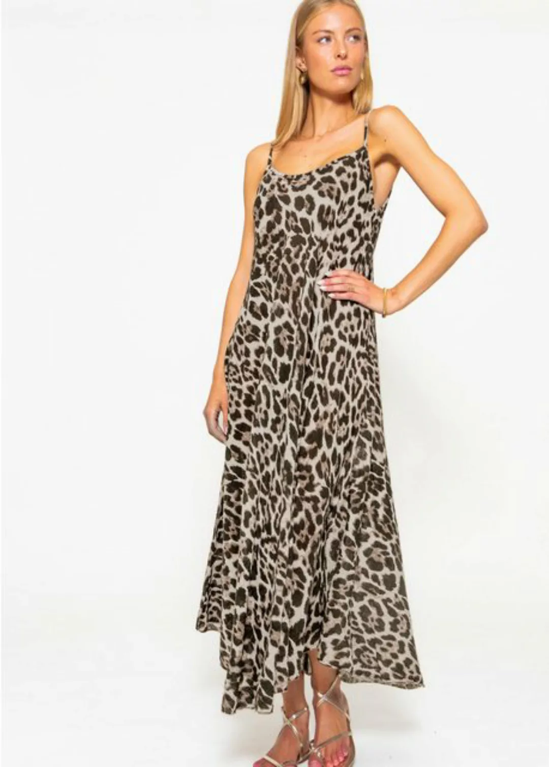 SASSYCLASSY Maxikleid Musselin Kleid mit Animal-Print Maxikleid aus Baumwol günstig online kaufen