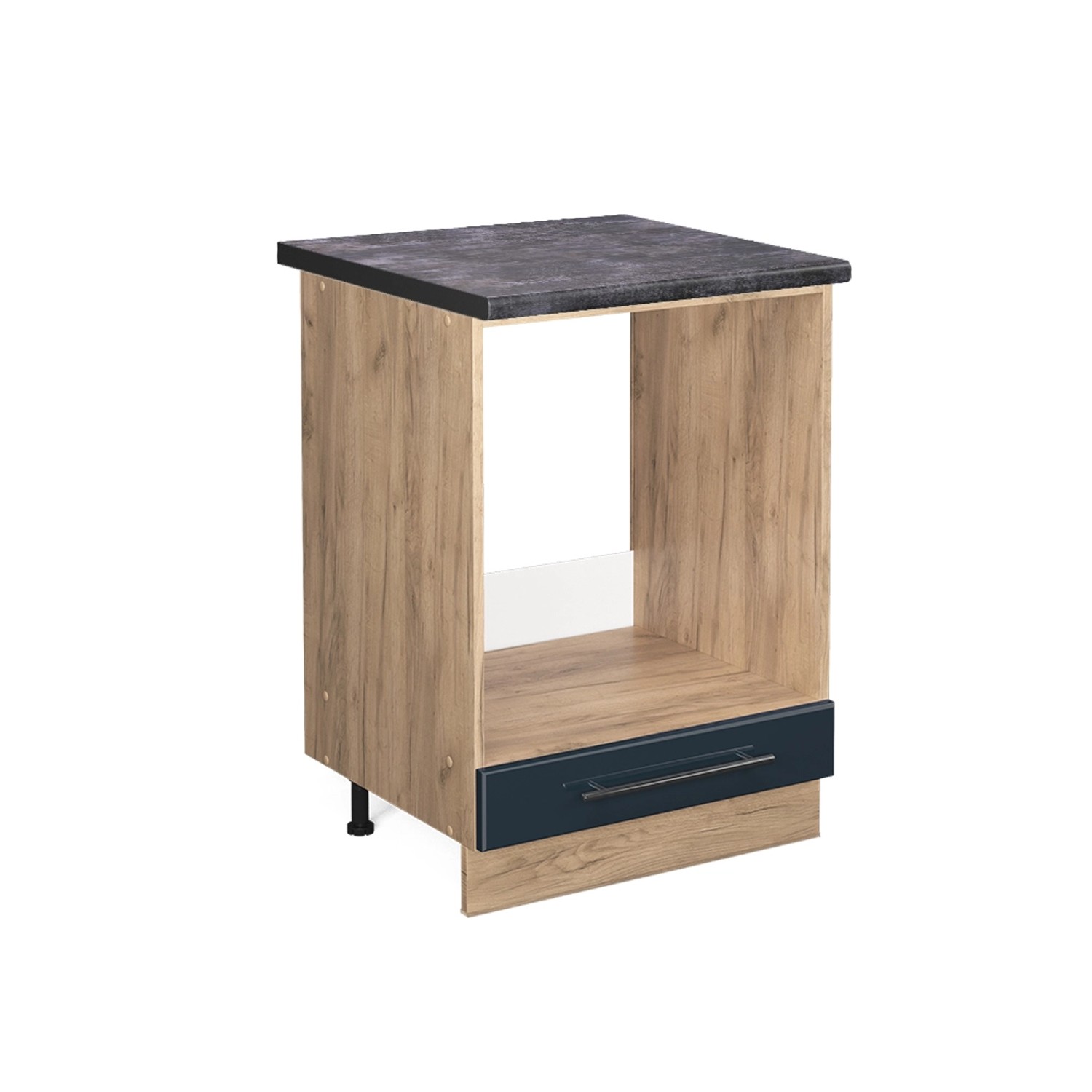 Vicco Herdumbauschrank Fame-Line Dunkelblau Hochglanz/Goldkraft Eiche 60 cm günstig online kaufen