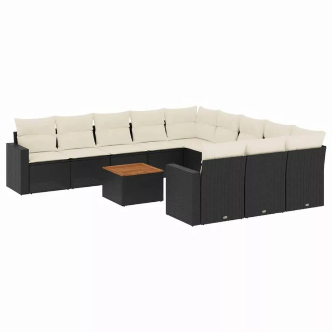 vidaXL Sofaelement 12-tlg. Garten-Sofagarnitur mit Kissen Schwarz Poly Ratt günstig online kaufen