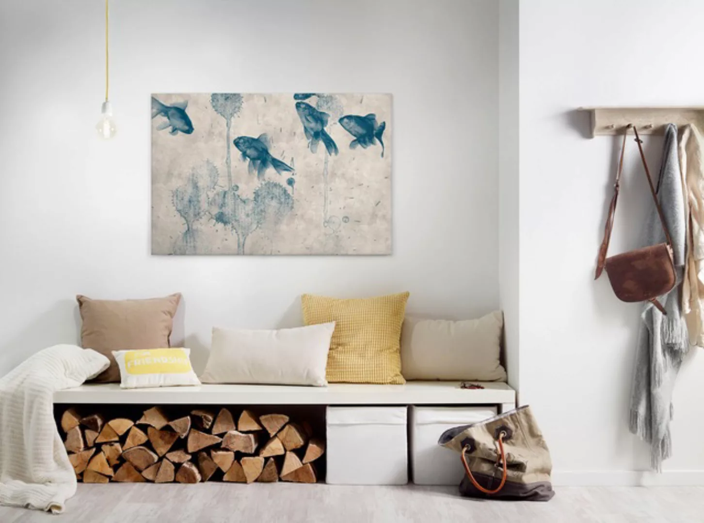 Bricoflor Japan Wandbild Mit Fischen Leinwand Bild In Hellblau Und Lila Aqu günstig online kaufen