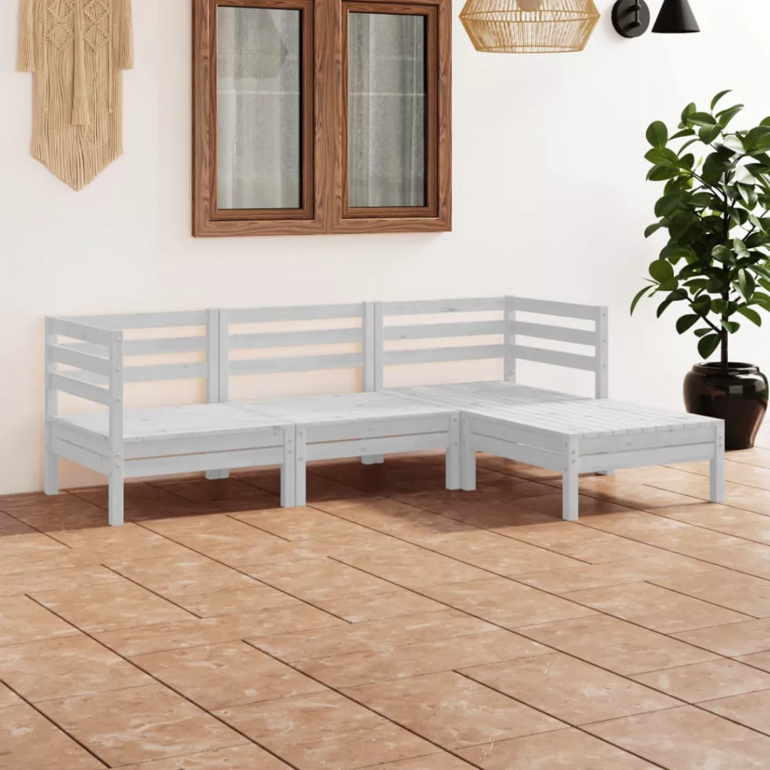 4-tlg. Garten-lounge-set Massivholz Kiefer Weiß günstig online kaufen