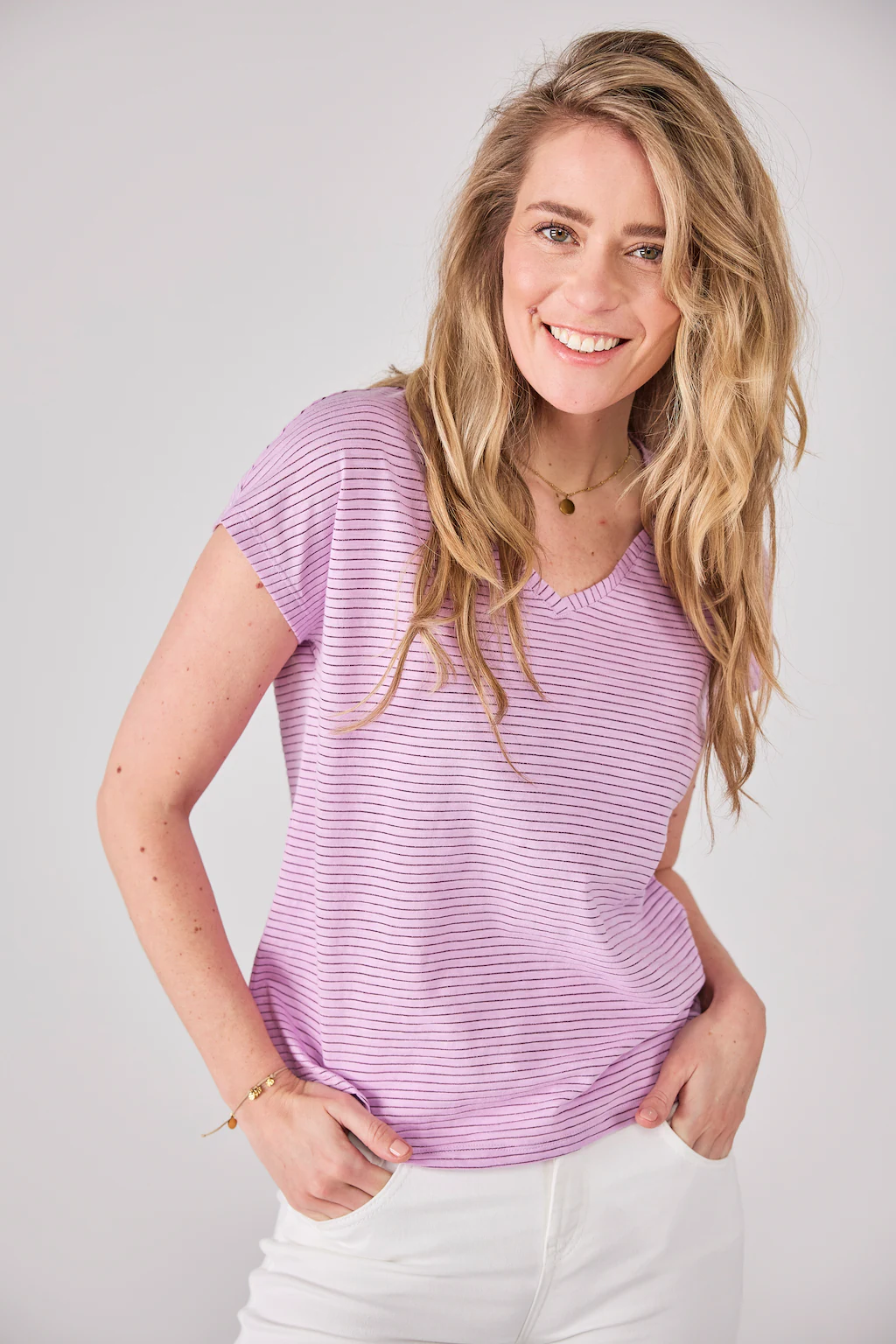 Lieblingsstück V-Shirt CalenaL mit Streifen, V-Asuschnitt, Kurzarm günstig online kaufen
