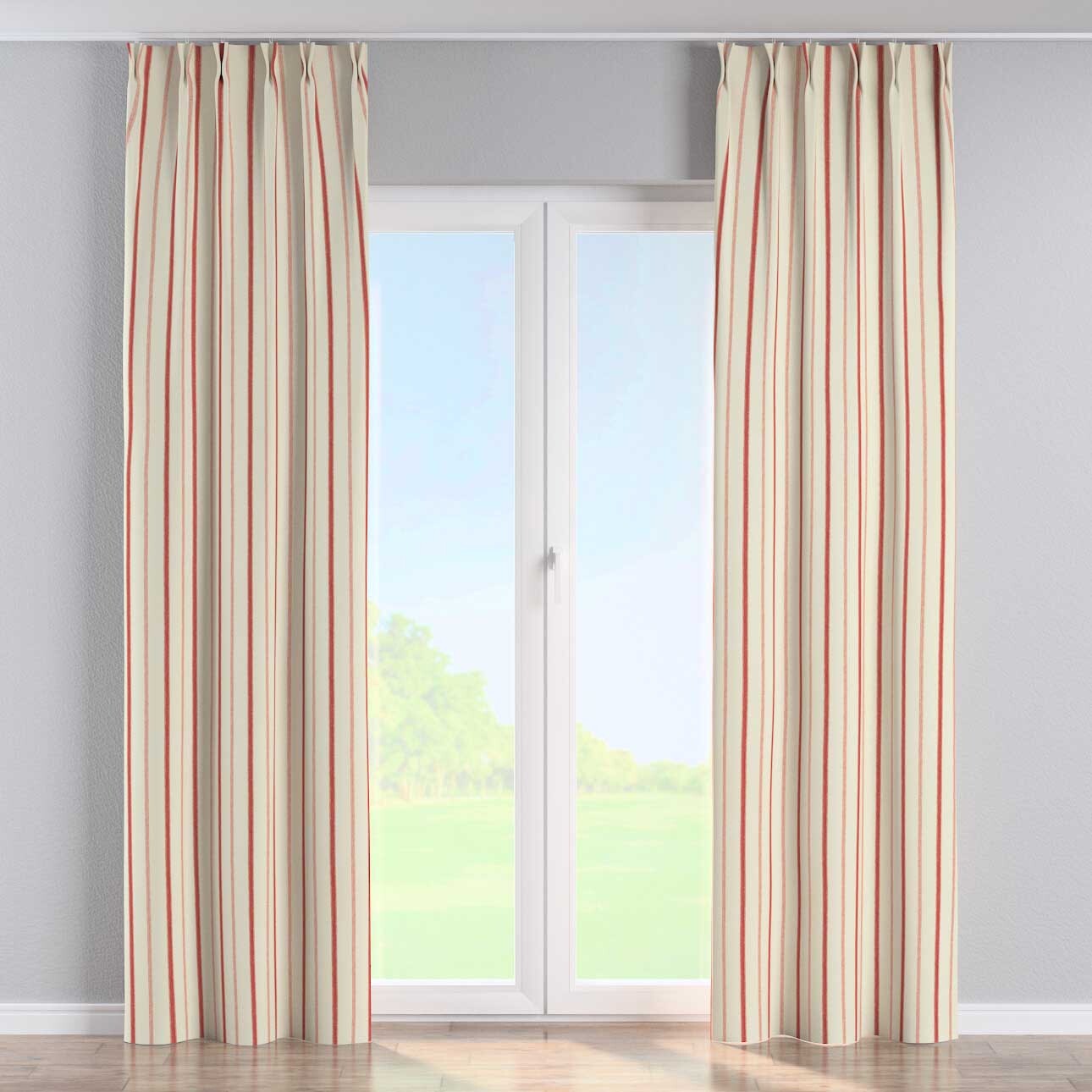 Vorhang mit flämischen 2-er Falten, creme- rot gestreift, Avinon (129-15) günstig online kaufen