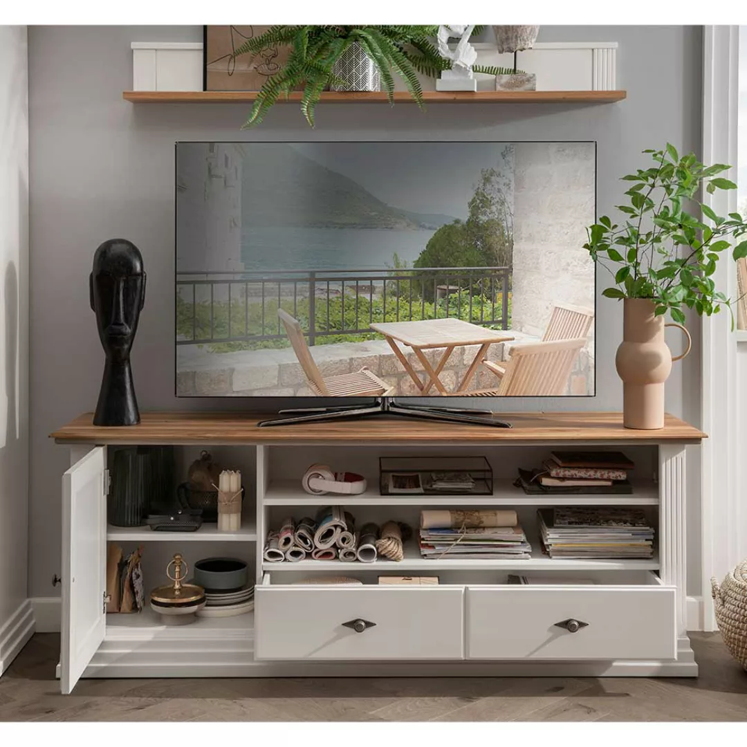 Landhaus TV Sideboard in Eichefarben und Weiß 178 cm breit günstig online kaufen