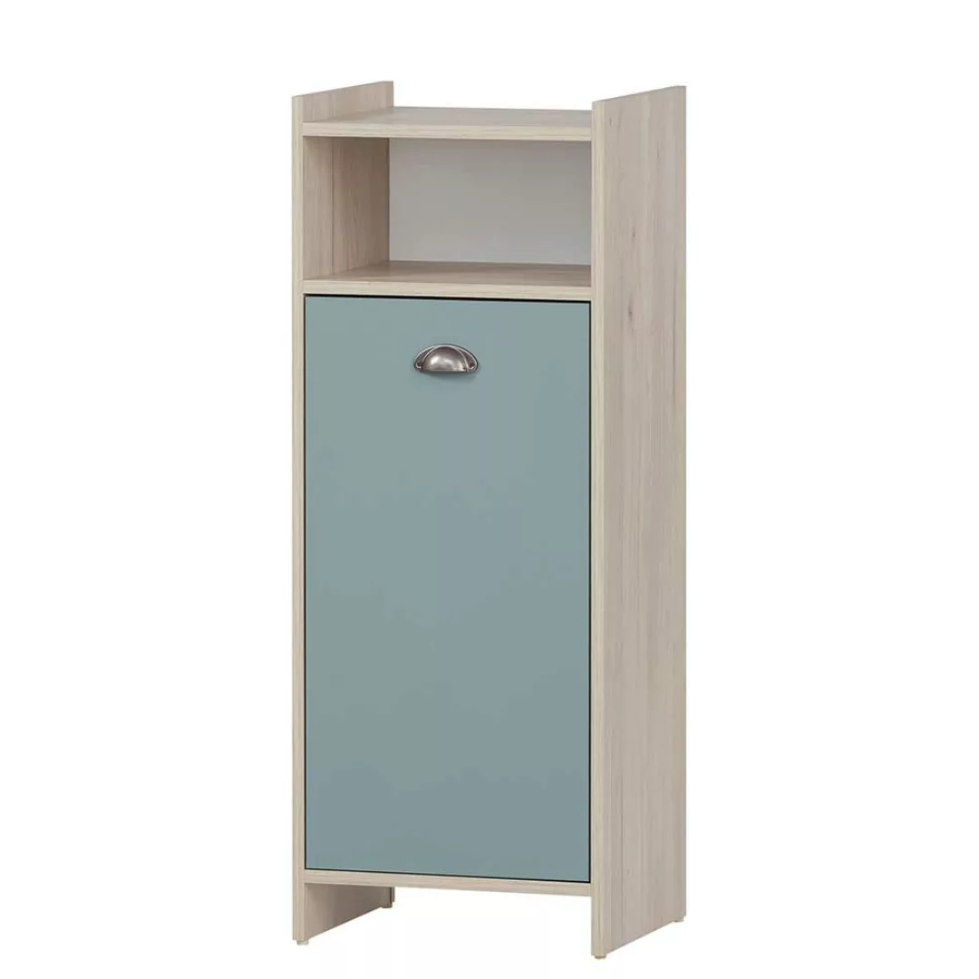 Badezimmer Schrank modern in Hellblau und Eichefarben 104 cm hoch günstig online kaufen