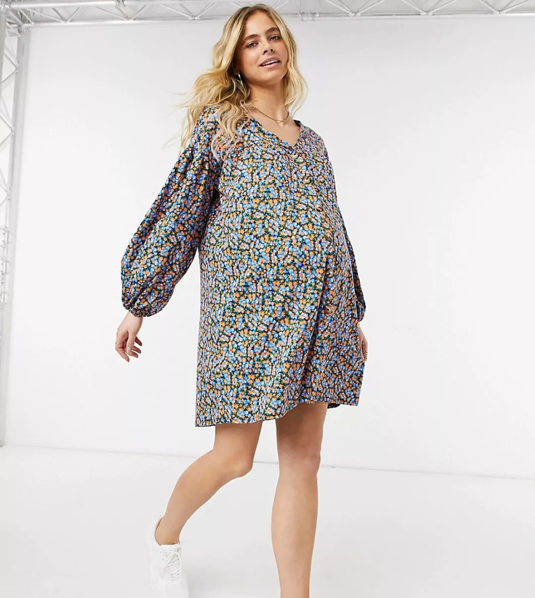 ASOS DESIGN Maternity – Durchgeknöpftes, langärmliges Mini-Hängerkleid mit günstig online kaufen