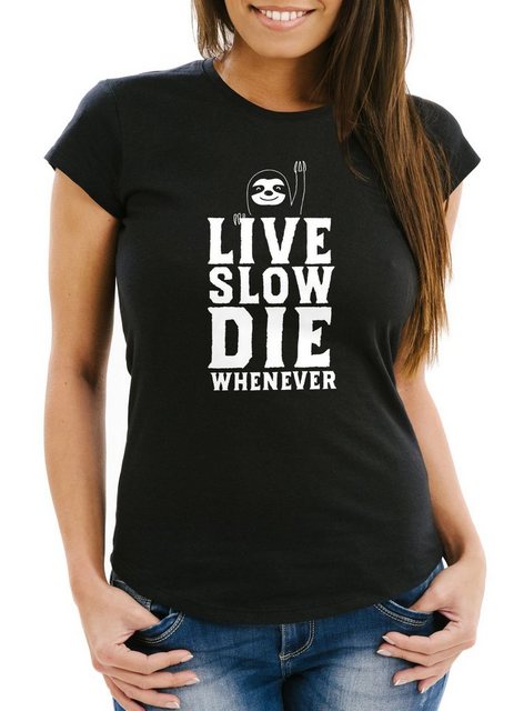 MoonWorks Print-Shirt Damen T-Shirt "Live Slow Die Whenever" Fun-Shirt Slim günstig online kaufen