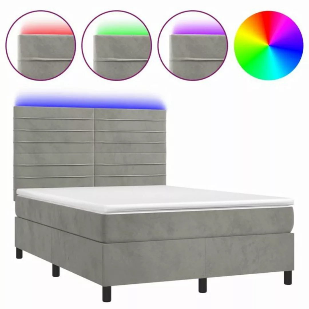 vidaXL Boxspringbett Boxspringbett mit Matratze LED Hellgrau 140x190 cm Sam günstig online kaufen