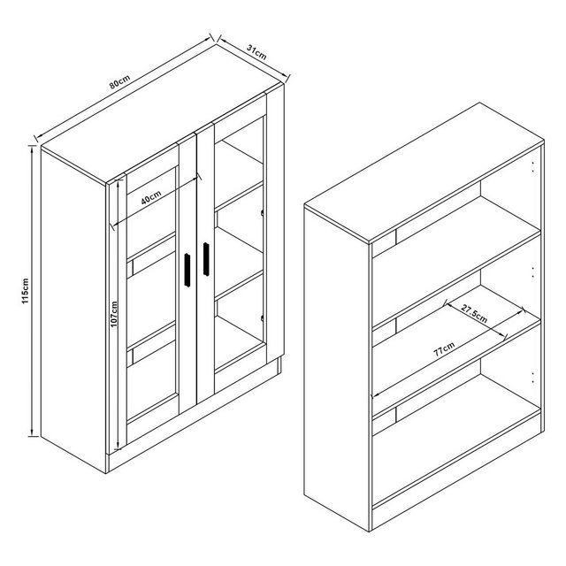 en.casa Vitrine »Sorø« Wohnzimmerschrank 80x31x115cm Dunkelgrau günstig online kaufen