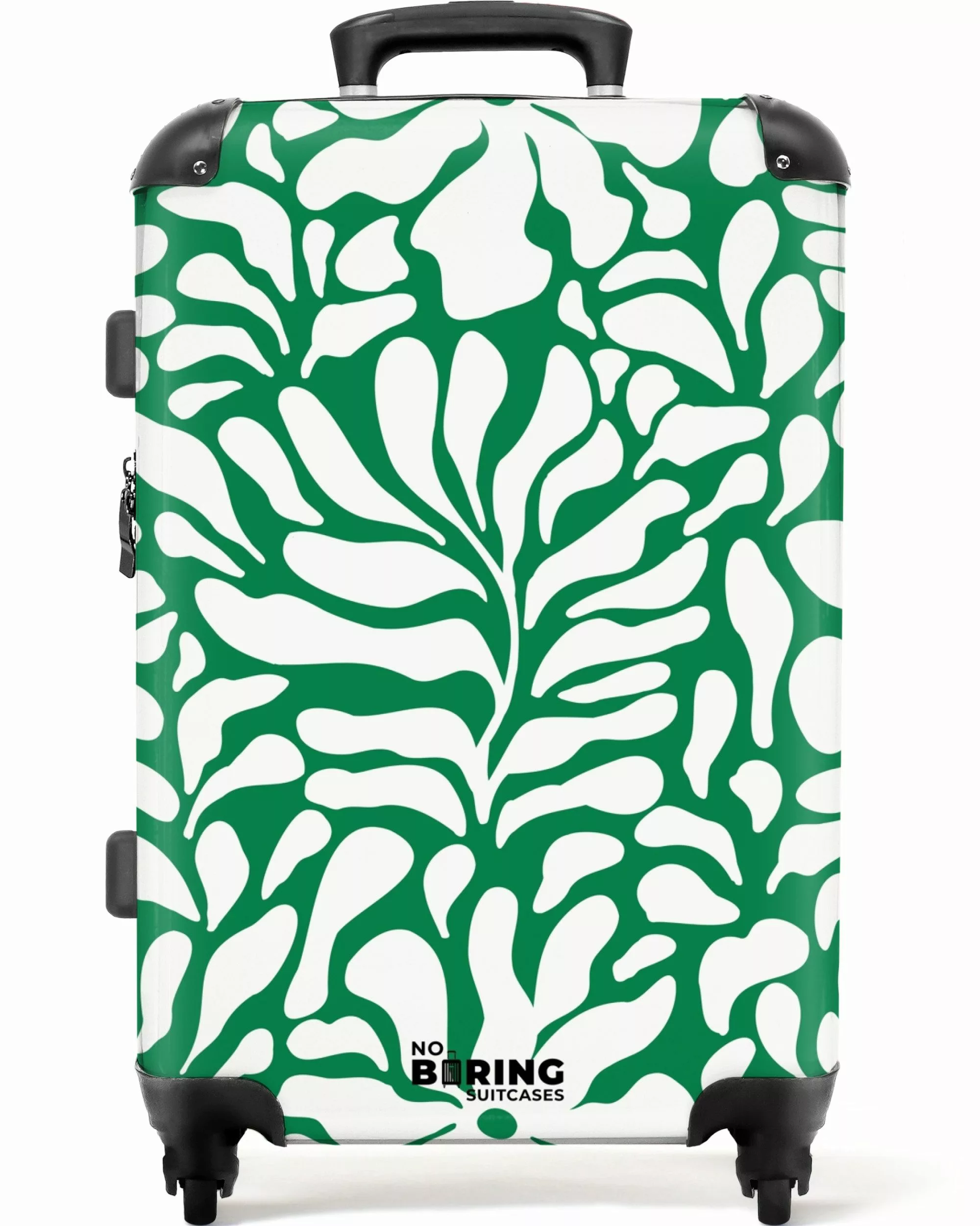 NoBoringSuitcases.com© Hartschalen-Trolley Grün mit weißem Blumendruck günstig online kaufen
