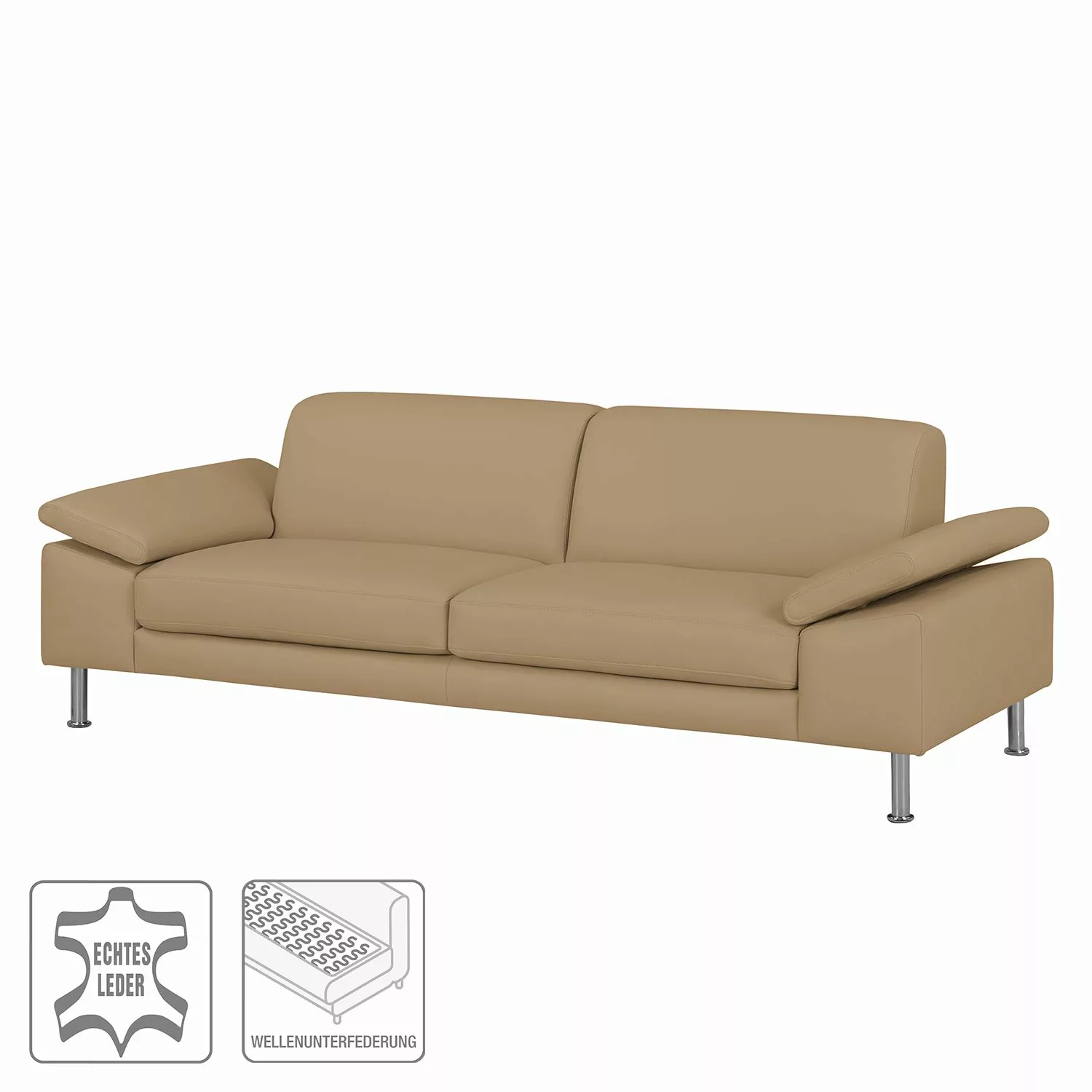 home24 Fredriks Sofa Termon II 3-Sitzer Sand Echtleder 232x82x90 cm (BxHxT) günstig online kaufen