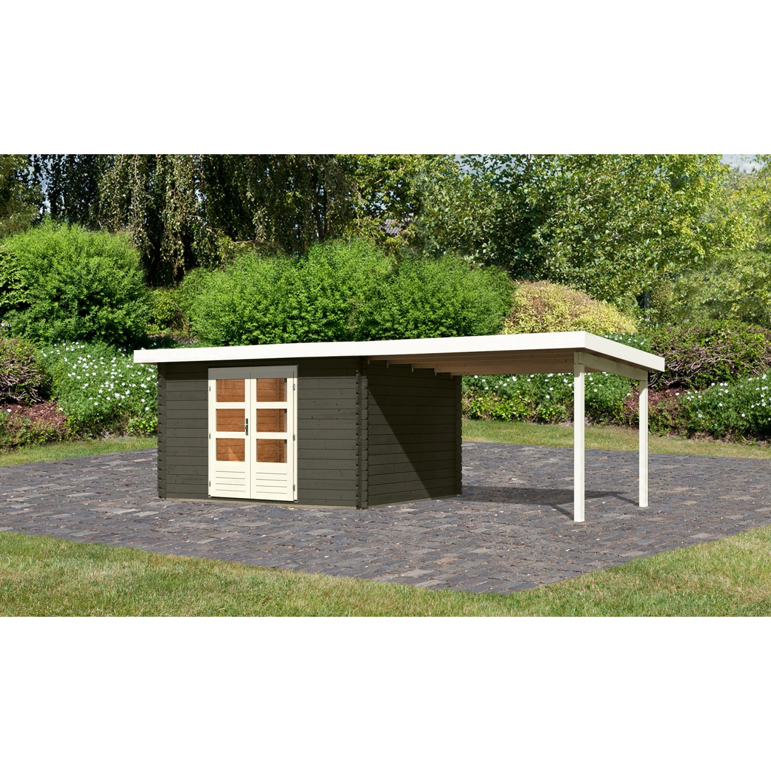 Karibu Gartenhaus/Gerätehaus Ängelholm 7 Terragrau 639 cm x 297 cm mit Anba günstig online kaufen