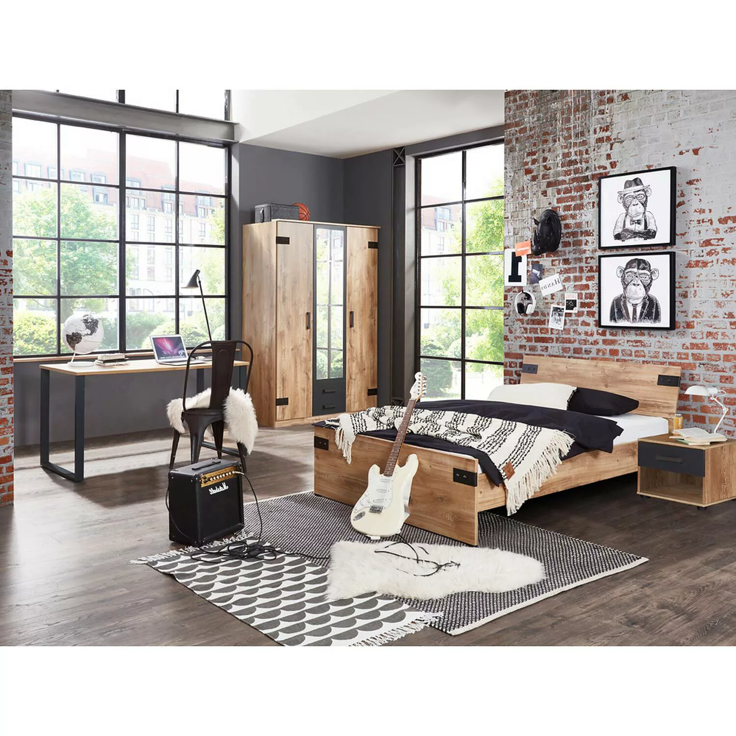 Jugendzimmer 4-teilig mit Bett 140cm EVERTON-43 Nachtkonsole Kleiderschrank günstig online kaufen