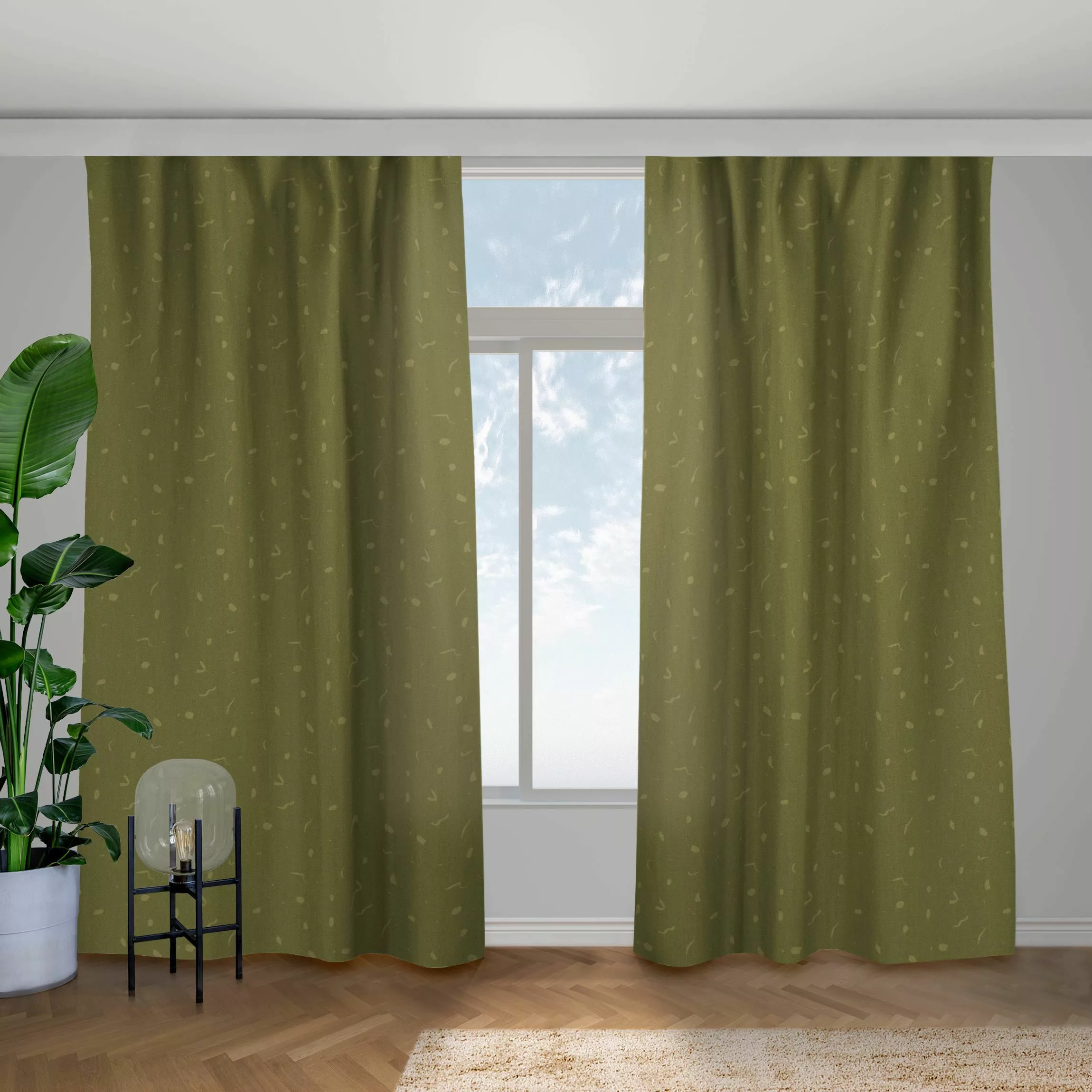 Vorhang Abstraktes Monochrom Muster - Olive Grün günstig online kaufen