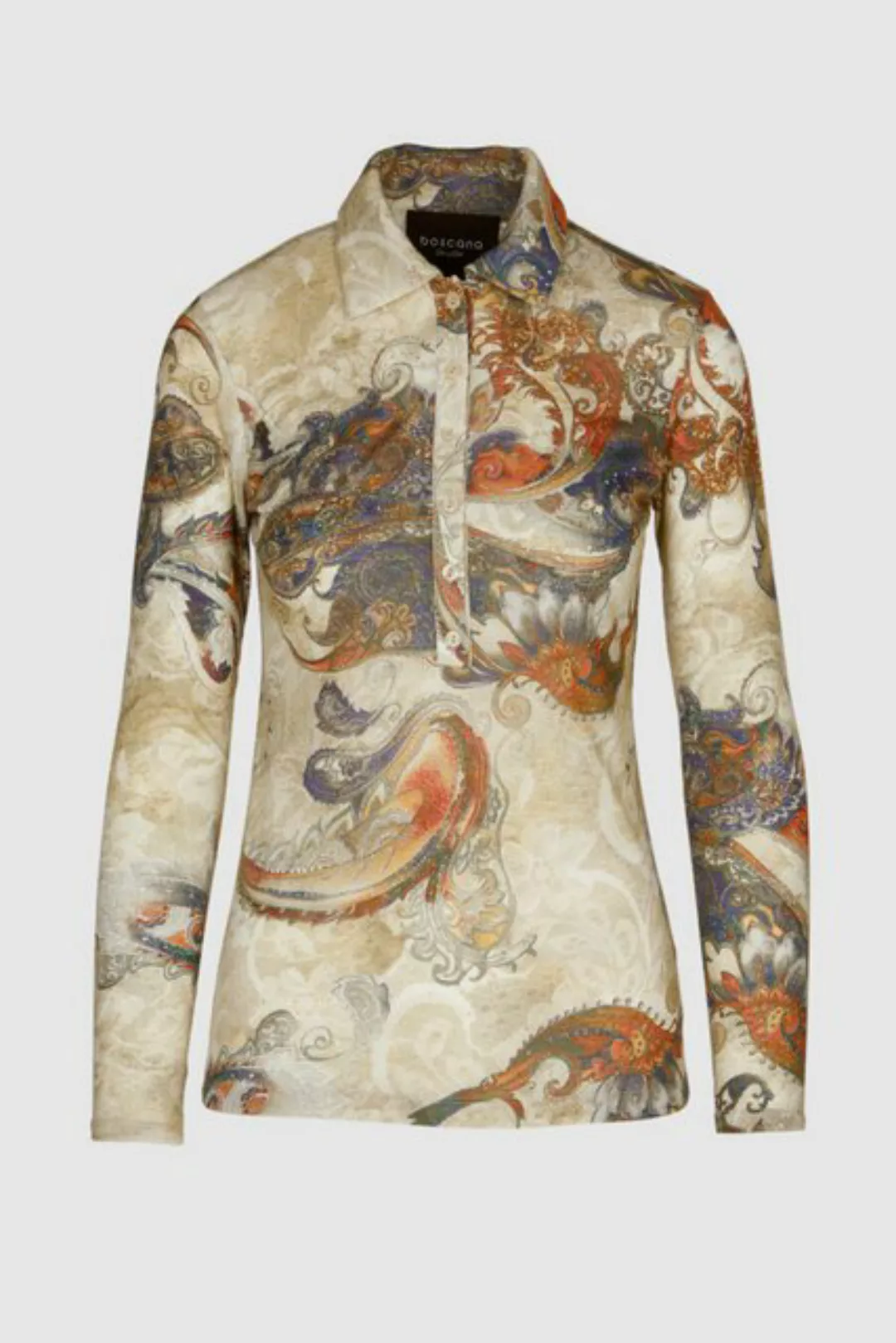Boscana Polokragenpullover Poloshirt in Creme mit Paisley Print günstig online kaufen