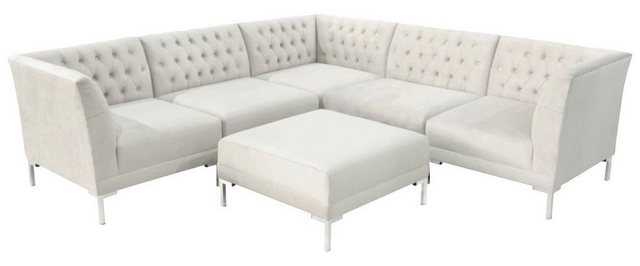 Xlmoebel Ecksofa Chesterfield Ecksofa Hocker Creme Weiß Textil 2tlg. Luxus günstig online kaufen