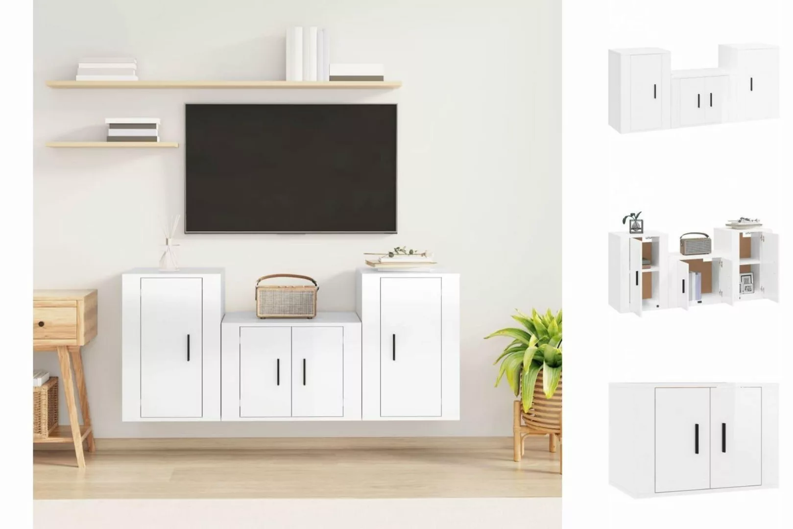 vidaXL TV-Schrank 3-tlg TV-Schrank-Set Hochglanz-Weiß Spanplatte TV-Lowboar günstig online kaufen