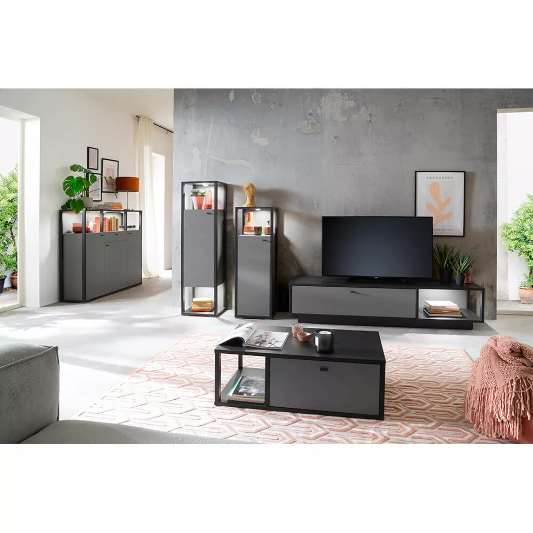 Wohnzimmer Wohnmöbel Set, 5-teilig, LAVAL-05 in grau mit anthrazit inkl. LE günstig online kaufen