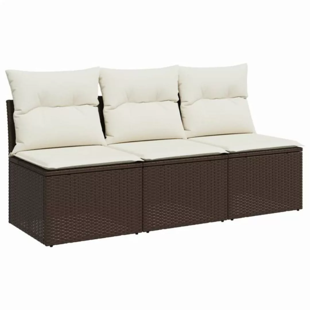 vidaXL Loungesofa Gartensofa mit Kissen 3-Sitzer Braun Poly Rattan günstig online kaufen