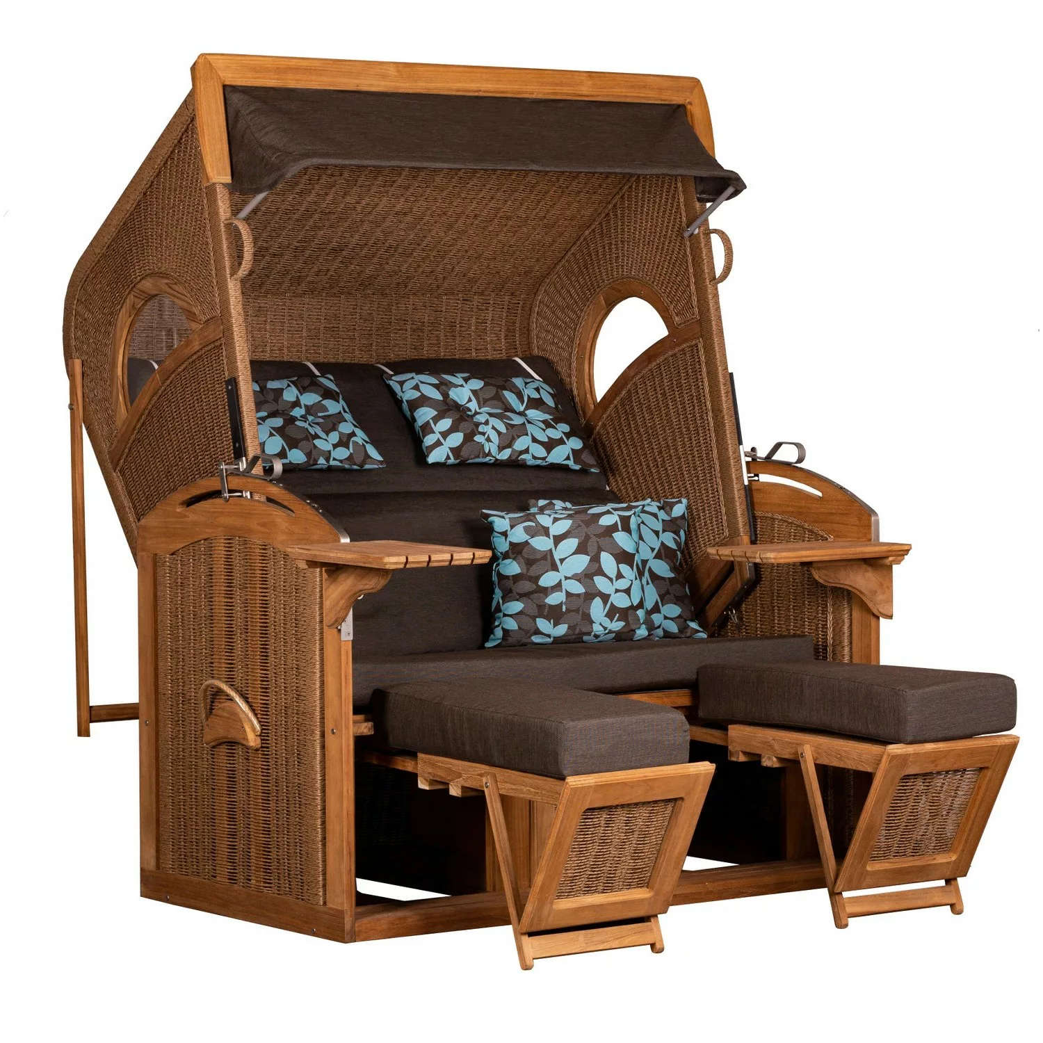 Natur24 Strandkorb PURE Madura XXL 145 x 85 x 180 cm PE Teak Twisted Hyacin günstig online kaufen
