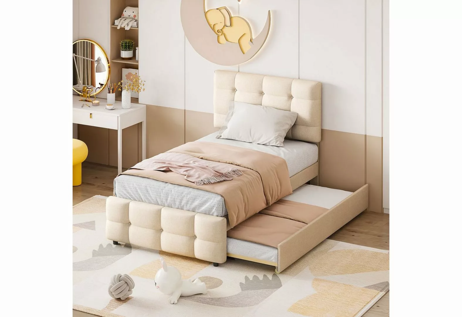 BlingBin Ausziehbett Einzelbett Polsterbett 90 x 200 cm ausziehbares Kinder günstig online kaufen