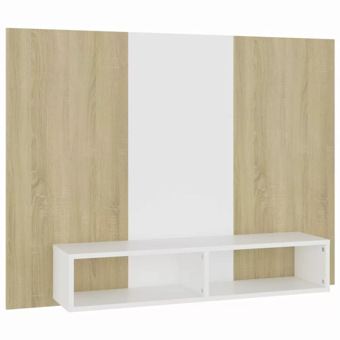 Tv-wandschrank Weiß Sonoma-eiche 120x23,5x90 Cm Spanplatte günstig online kaufen