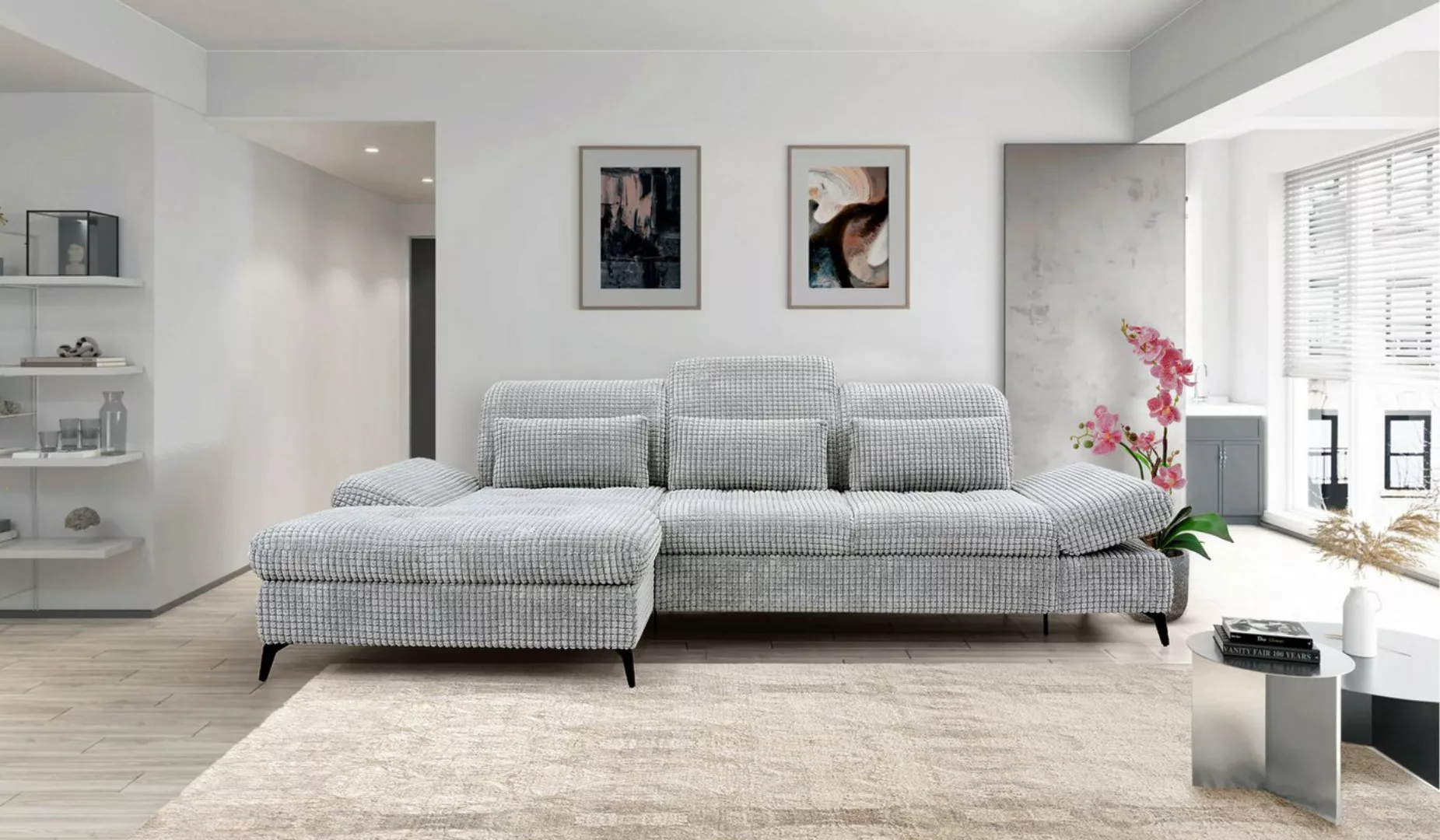 Hygger Möbelhaus Ecksofa Nola L-Form 300 x 170 cm, Sitztiefenverstellung, K günstig online kaufen