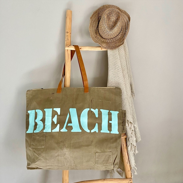 Xl Shopper Bag Beach. Strandtasche Aus Recyceltem Canvas Zeltstoff, Handbem günstig online kaufen
