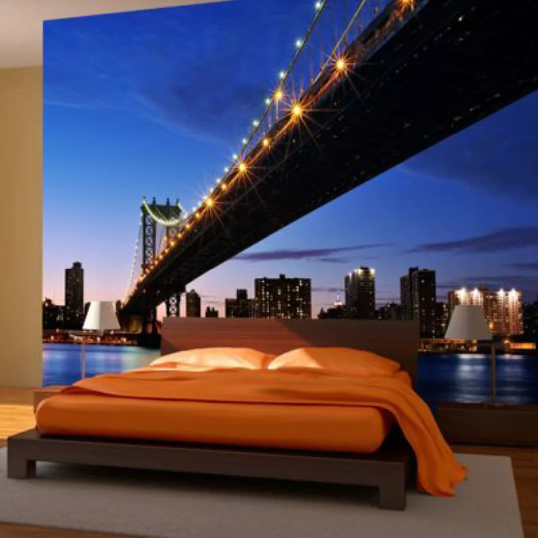 artgeist Fototapete Beleuchtete Manhattan Bridge mehrfarbig Gr. 250 x 193 günstig online kaufen