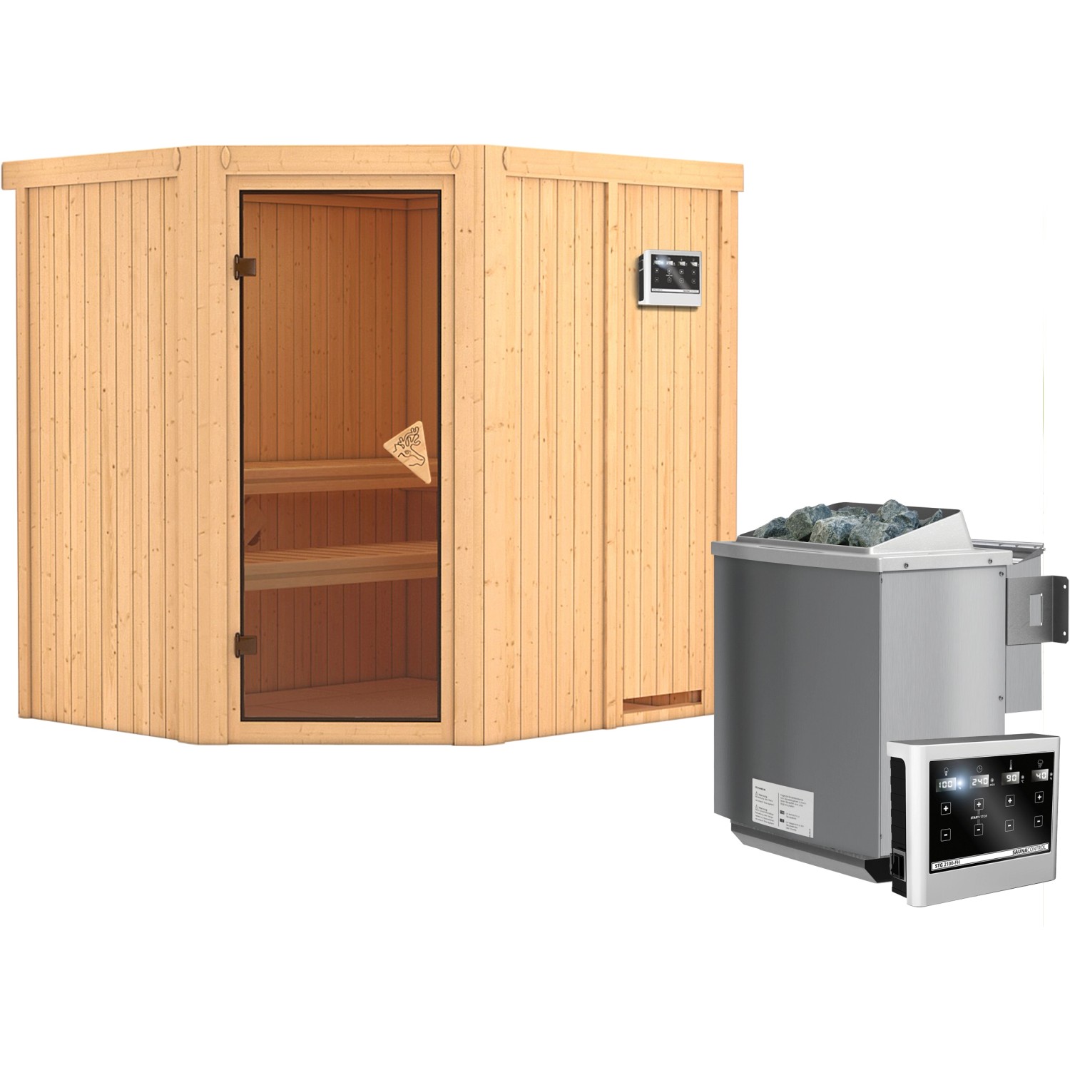 Karibu Sauna Swenna inkl. Edelstahl-Bio-Ofen 9 kW mit ext. Steuerung, Tür B günstig online kaufen