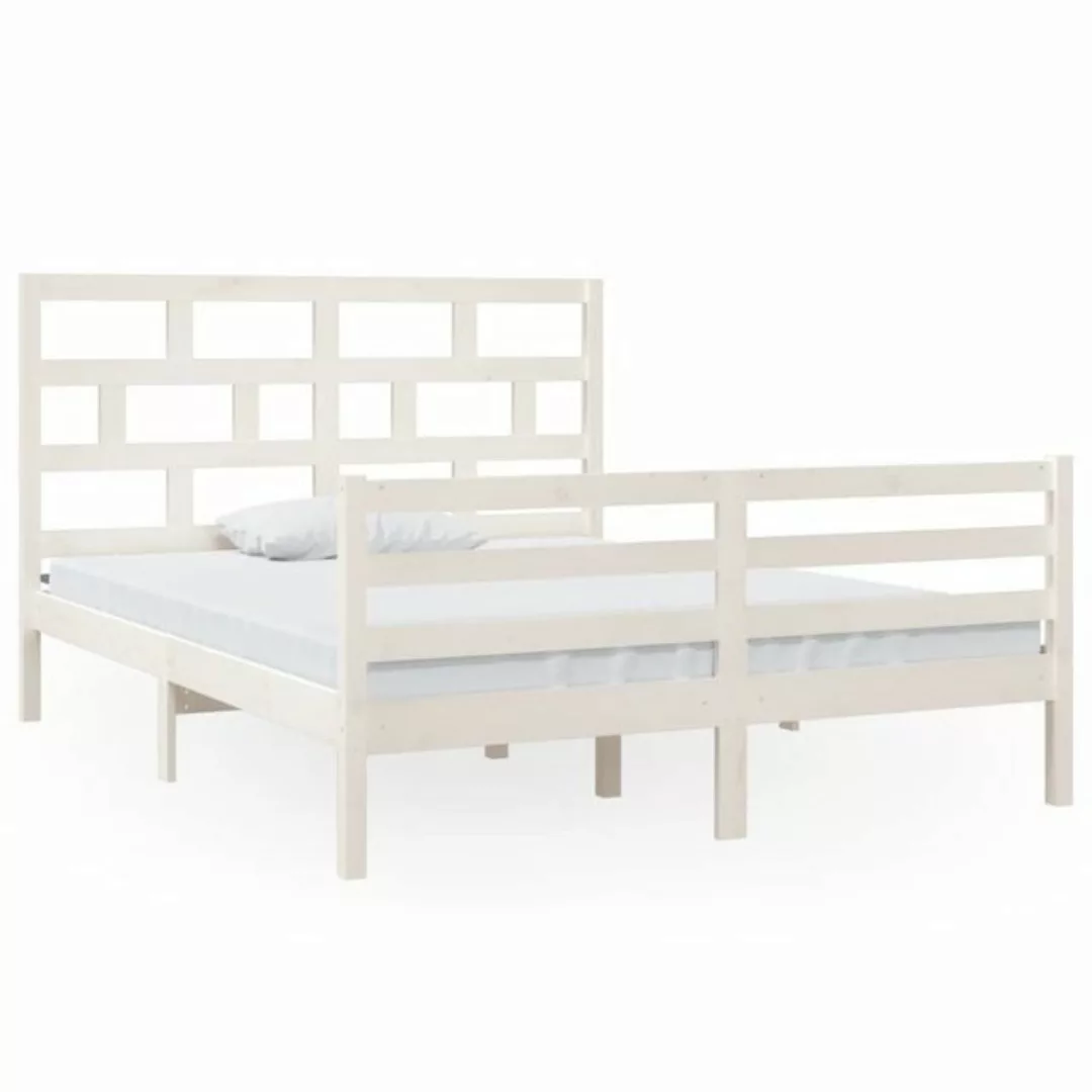 vidaXL Bettgestell Massivholzbett Weiß 150x200 cm 5FT King Size Bett Bettra günstig online kaufen