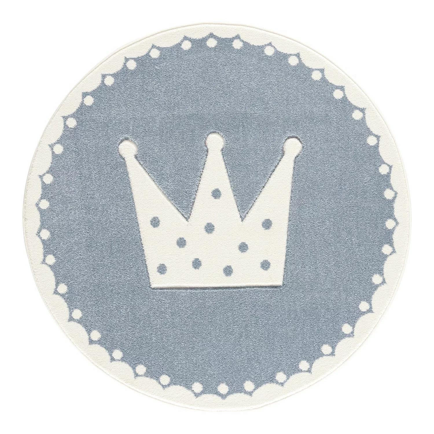 home24 Happy Rugs Kinderteppich Crown Pastellblau/Weiß mit Motiv Kunstfaser günstig online kaufen