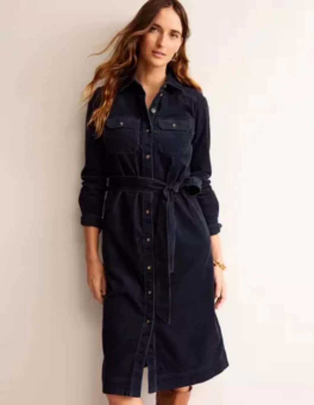 Eloise Midi-Hemdkleid aus Cord Damen Boden, Marineblau günstig online kaufen
