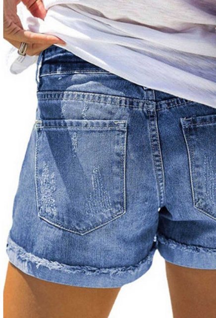 SEGUEN Jeansshorts Zerrissene bedruckte Patch-Denim-Shorts (Hochgekrempelte günstig online kaufen