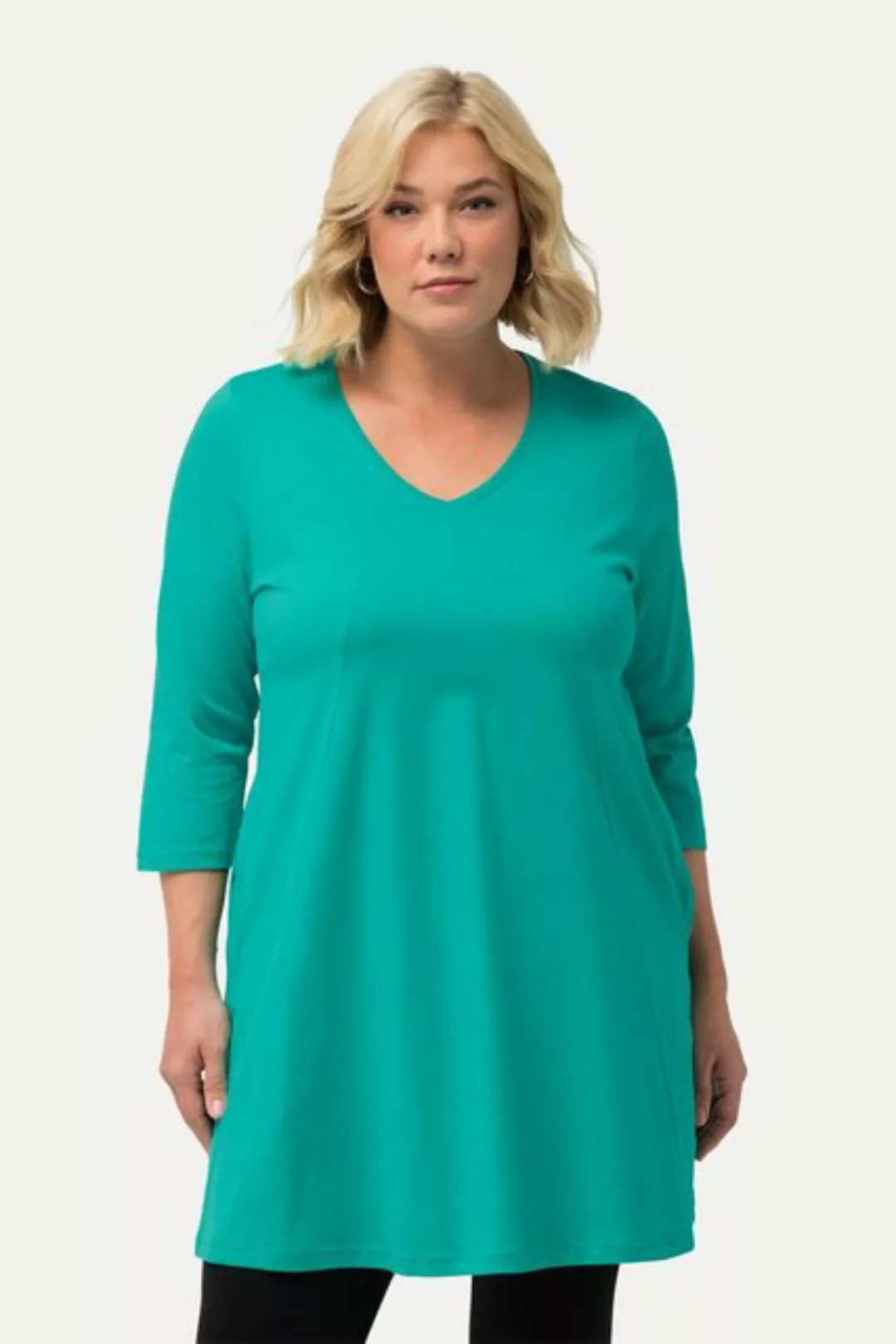 Ulla Popken Longshirt Longshirt Ziernähte A-Linie V-Ausschnitt 3/4-Arm günstig online kaufen