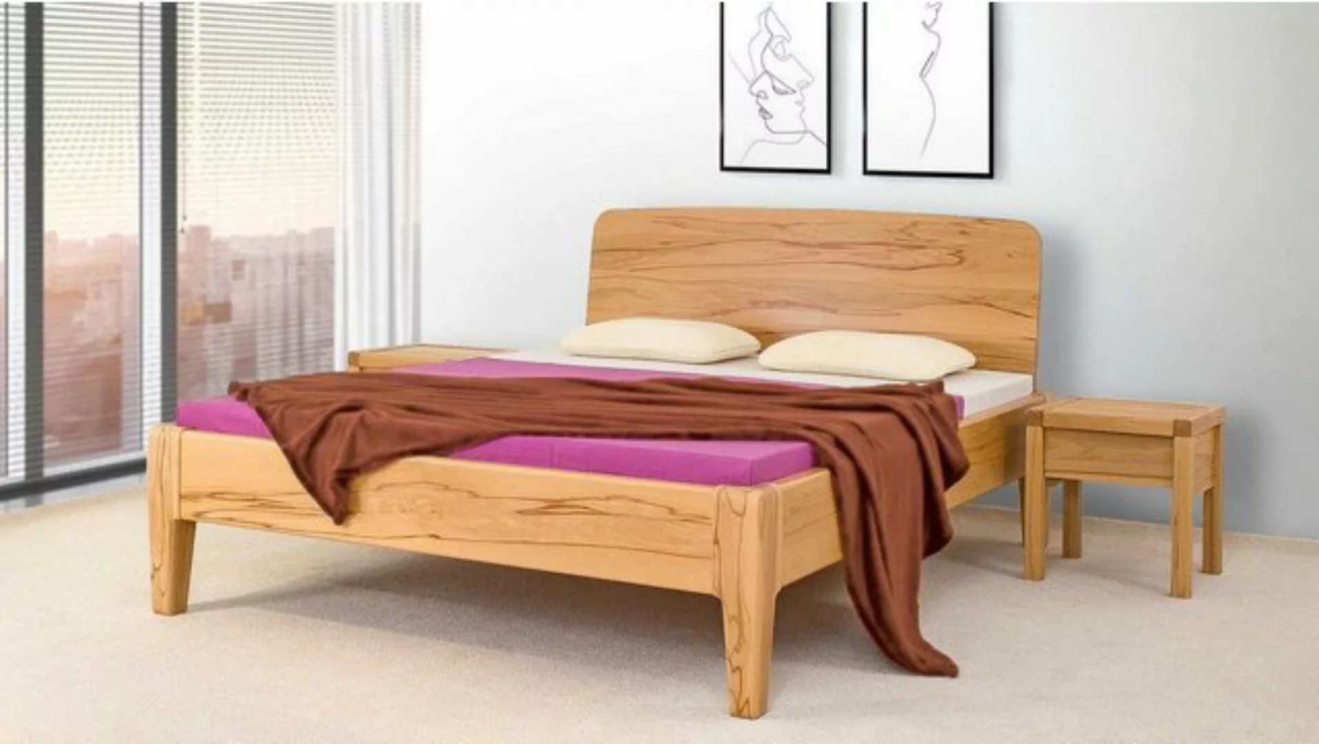 Natur24 Einzelbett Doppelbett Nicola 160x200 Metallfrei Buche mit Kopfteil günstig online kaufen