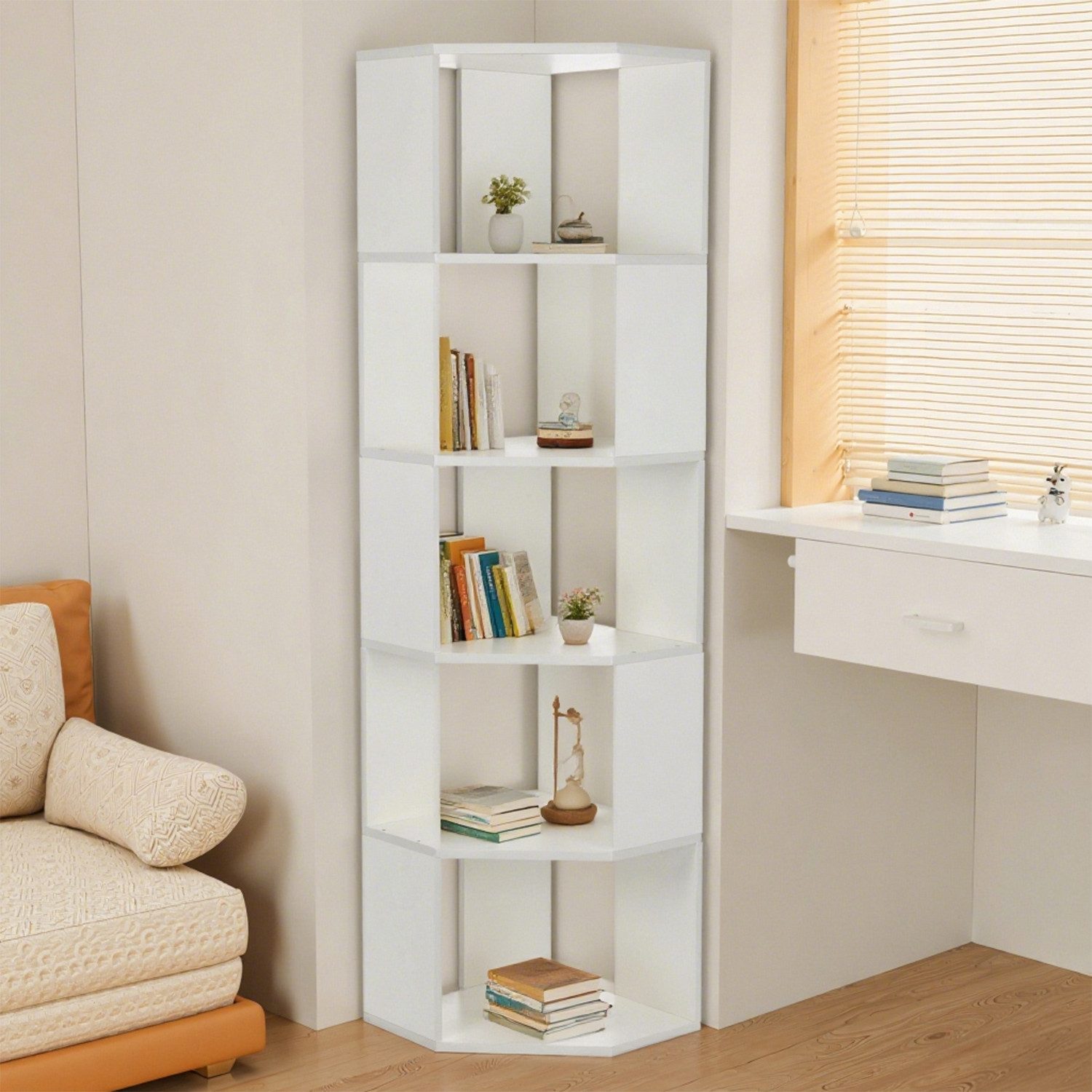 oyajia Bücherregal Eckregal in Weiß - günstig online kaufen