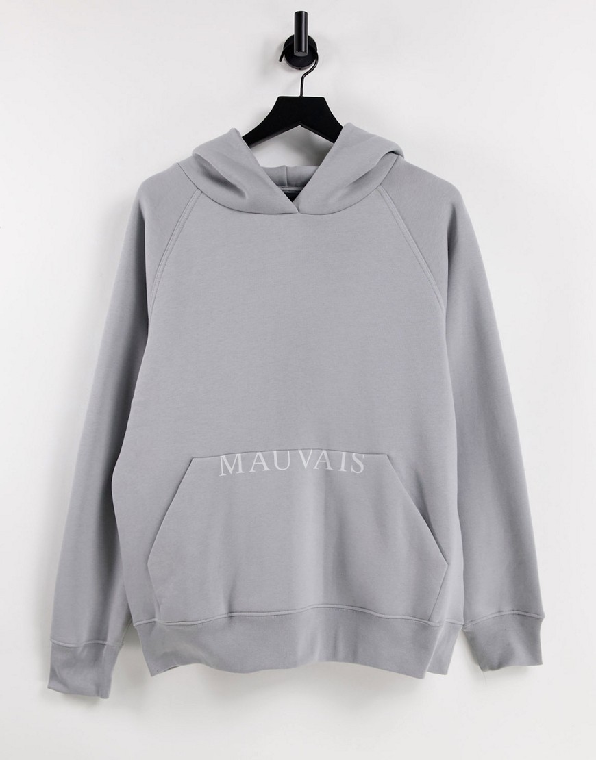 Mauvais – Oversize-Kapuzenpullover in Grau mit abgeschnittenem Logo günstig online kaufen
