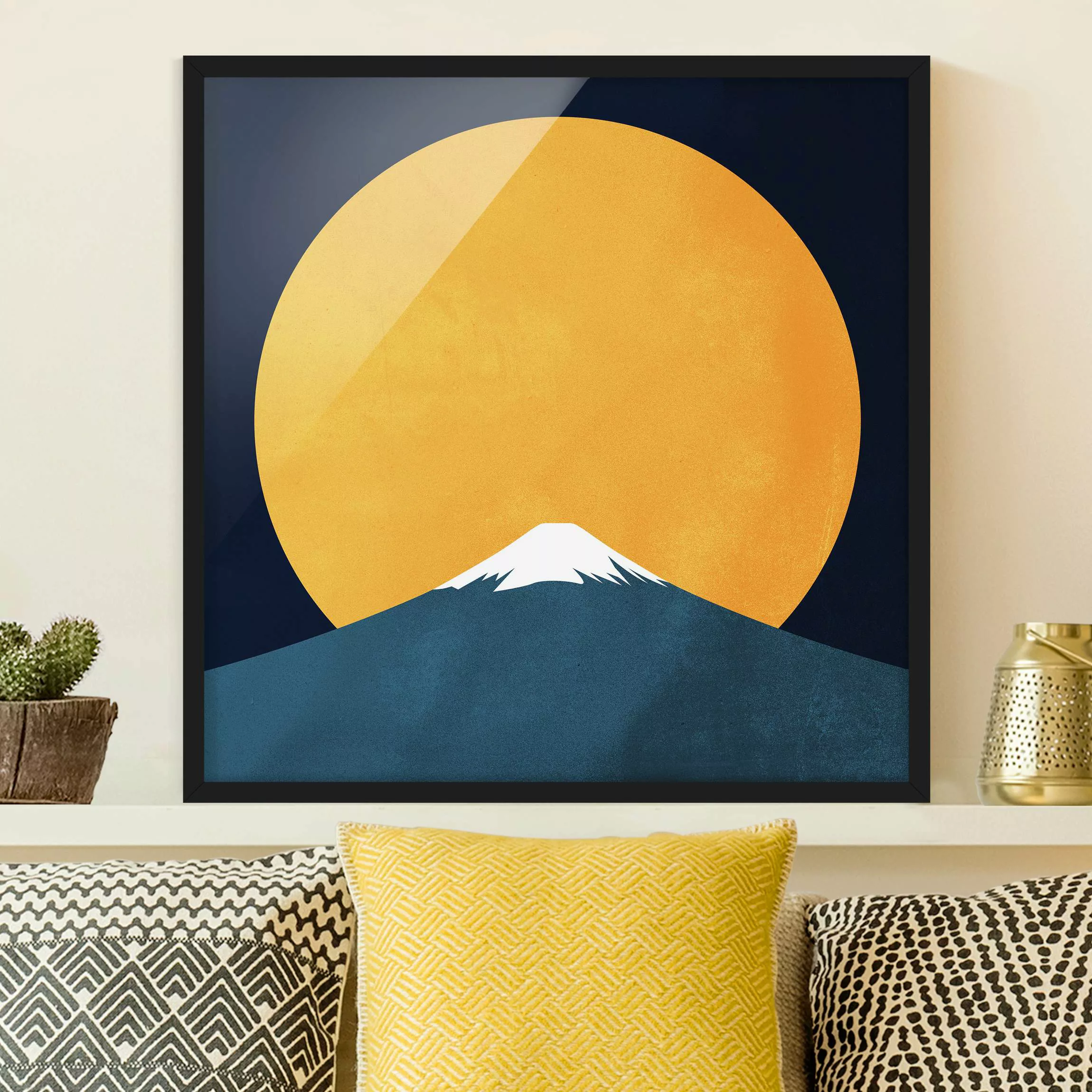 Bild mit Rahmen Sonne, Mond und Berge günstig online kaufen