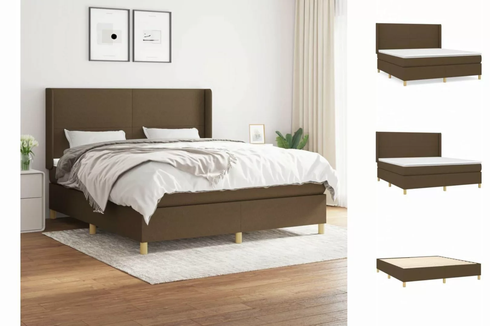 vidaXL Boxspringbett Boxspringbett mit Matratze Dunkelbraun 180x200 cm Stof günstig online kaufen